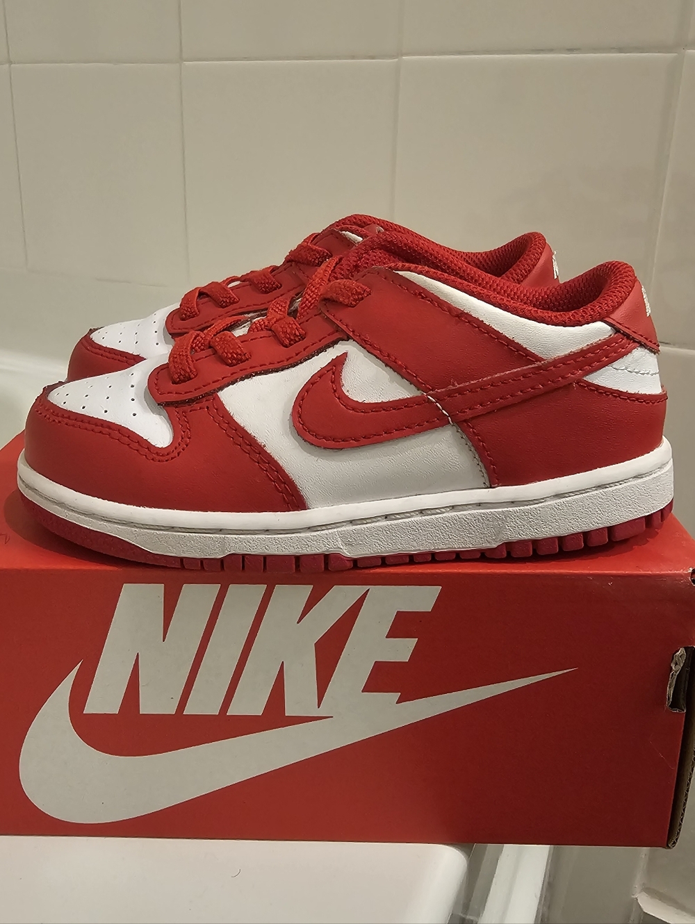Nike Kids' Red and White Dunk Low Sneakers